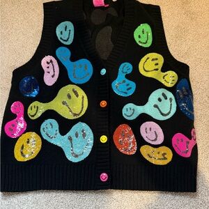 Queen of Sparkles Colorful Smiley Face Knit Vest